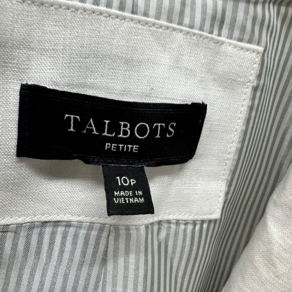 Talbots Linen Blazer Womens Petite 10 10P White Coastal Jacket Single Button - Picture 2 of 7